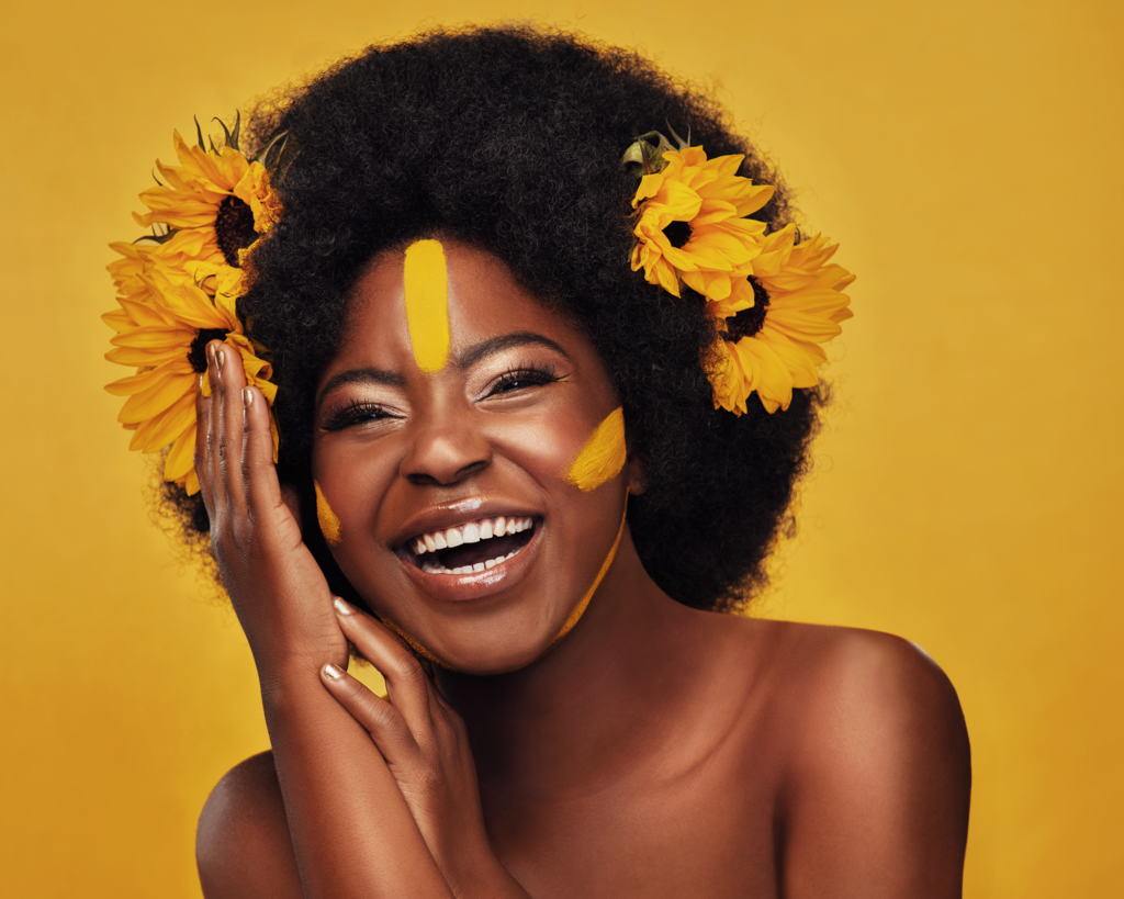 Sunflowers in hair BEAUTY & COSMETICS Model